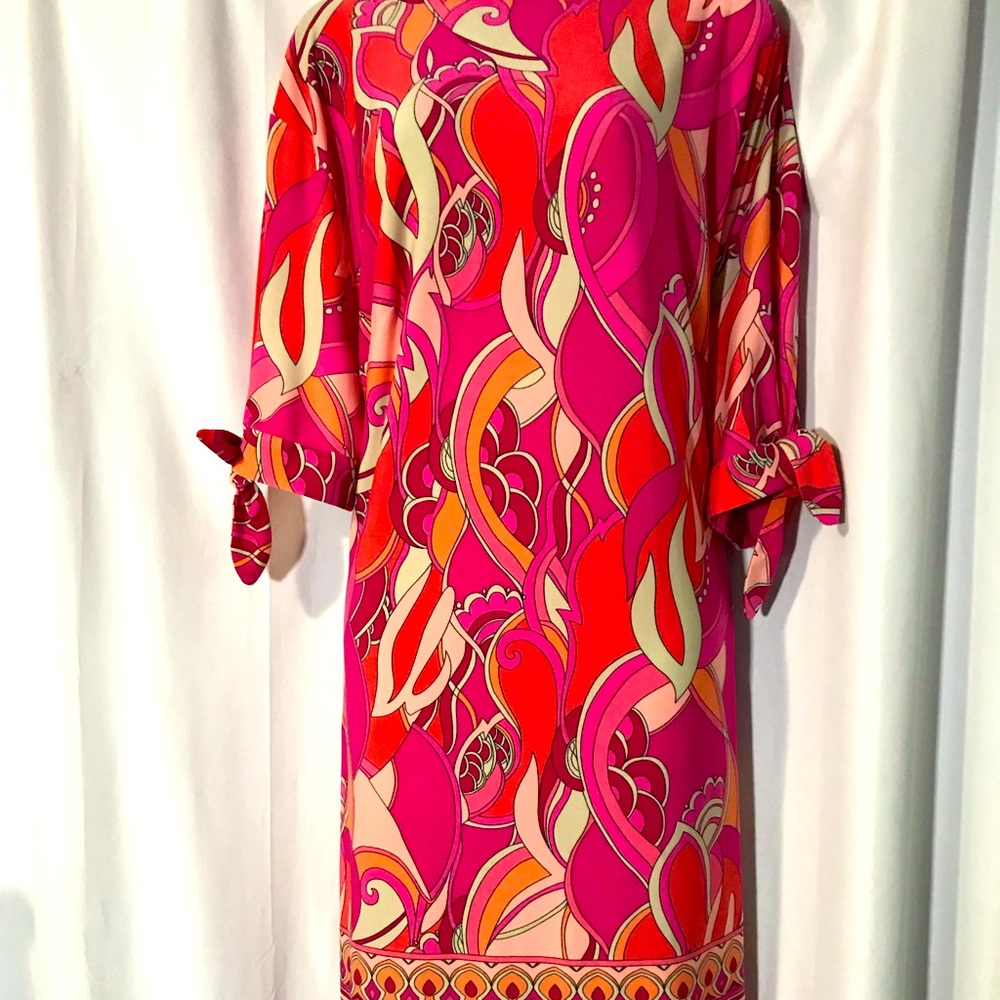 London Times Woman Pink Retro Print Dress 1X